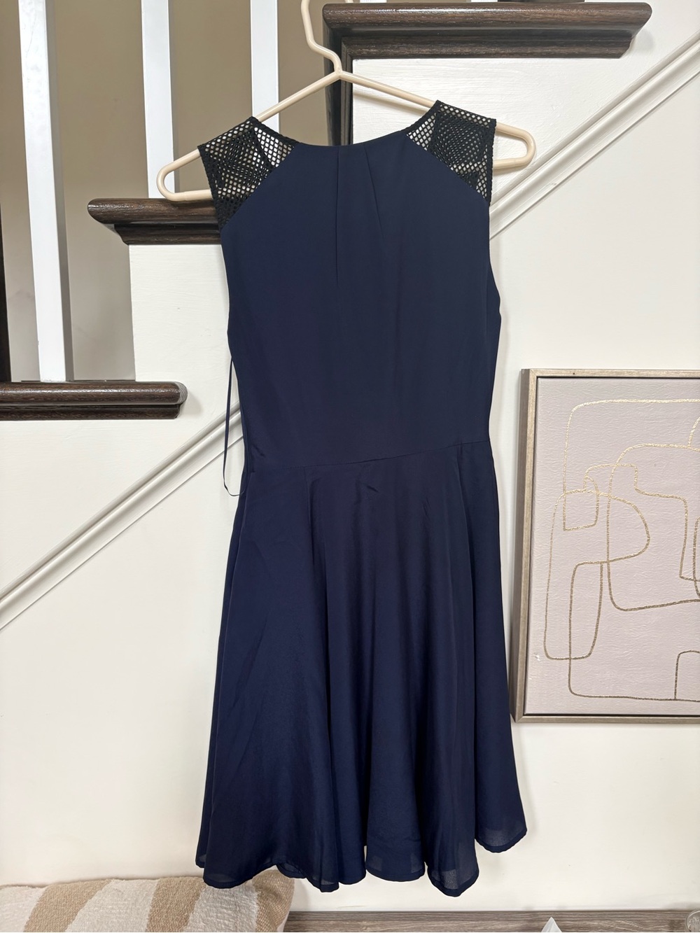 Express S / 4 Navy Sleeveless Midi Dress w/ Mesh Yoke back zipper sophisticated